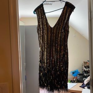 Sequined feathered bottom Bebe dress